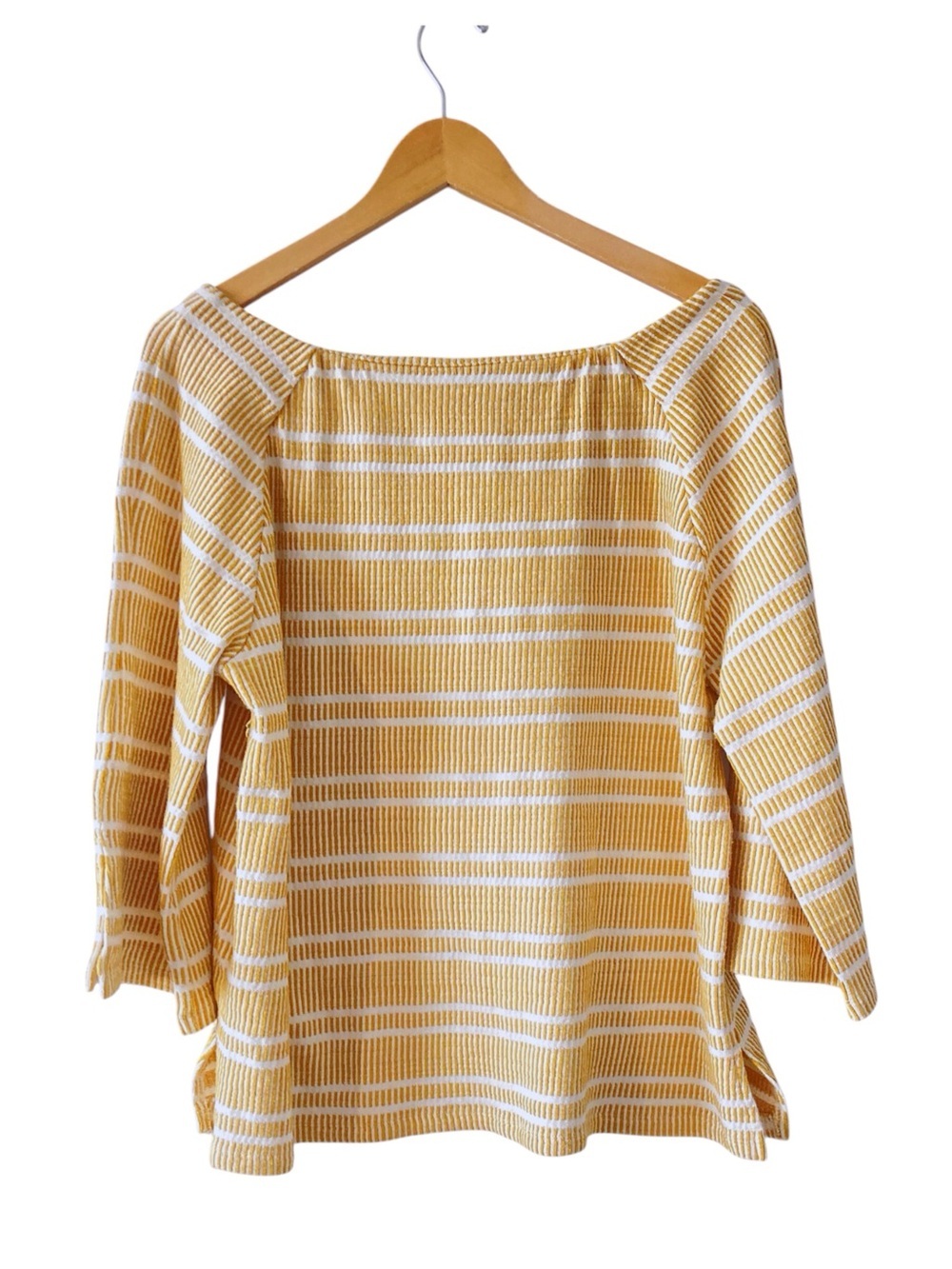 ANTHROPOLOGIE POSTMARK | Mustard Yellow Striped Knit Top | Size XL - Picture 9 of 12